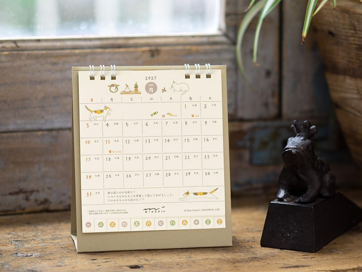 Midori Desk Calendar 2027 - Small Cat