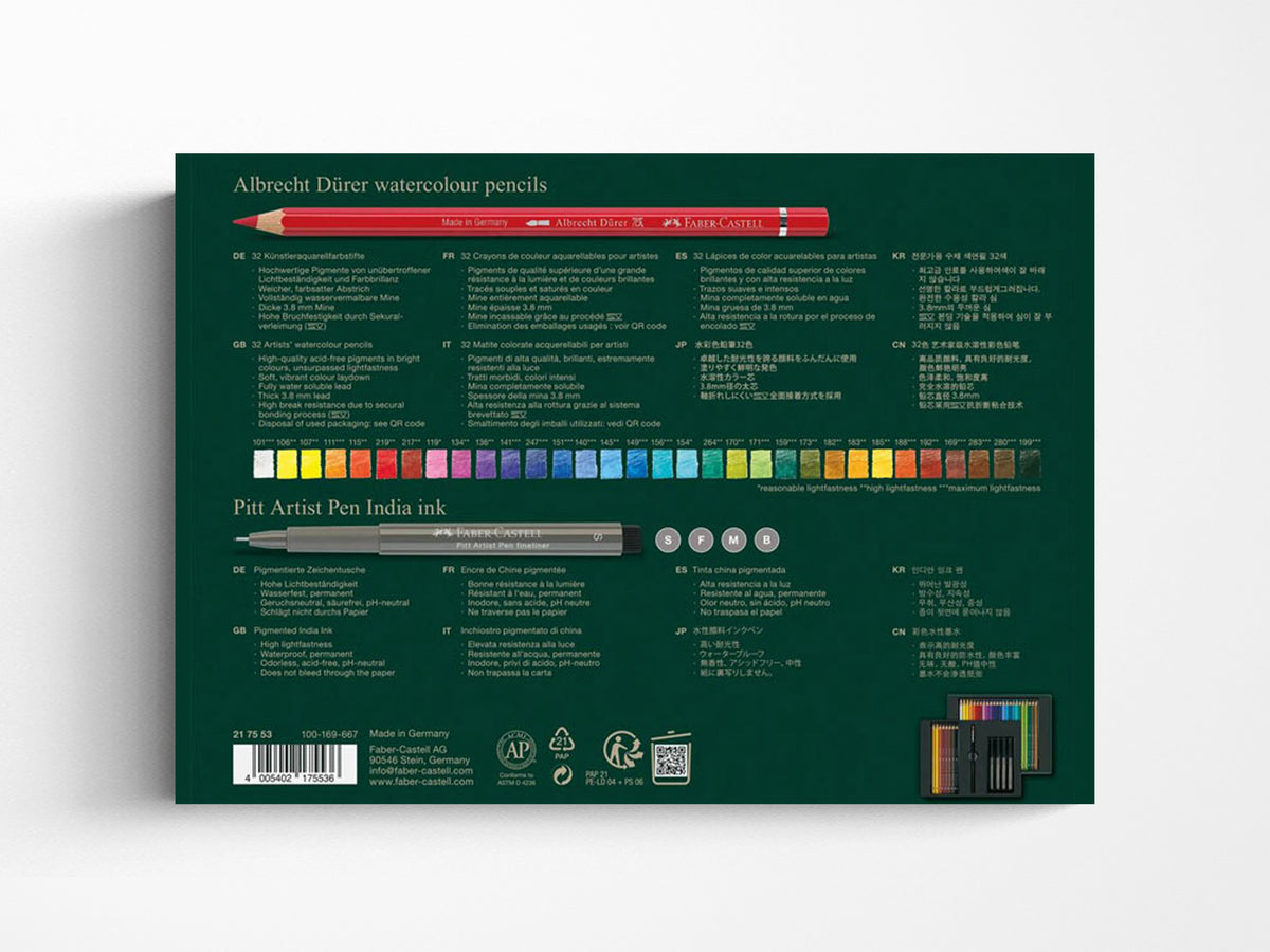 Faber-Castell Albrecht Durer Watercolor Pencils Gift Set - 32 Pencils and 4 Pitt Artists Pen