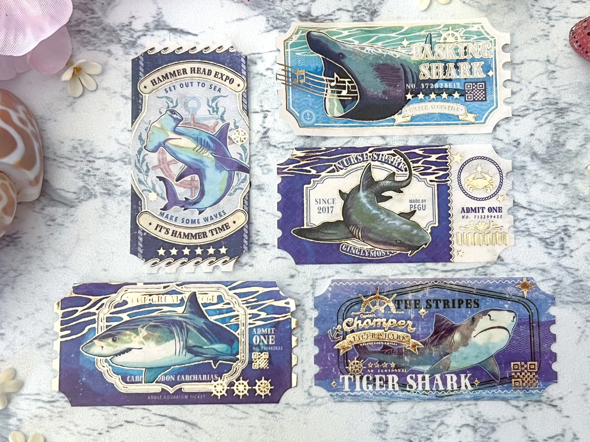 Gold Foil Sharks Ticket Washi Tape