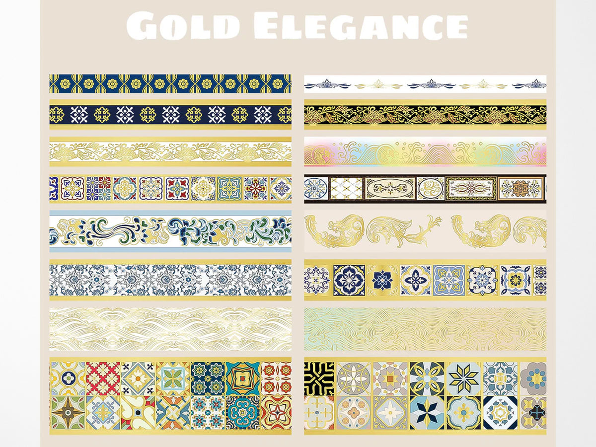 Gold Vintage Washi Tape Set of 16 Rolls