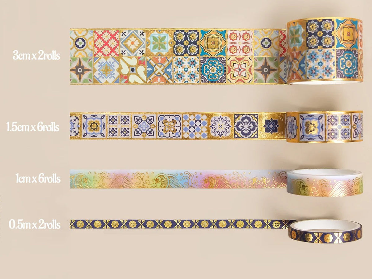 Gold Vintage Washi Tape Set of 16 Rolls