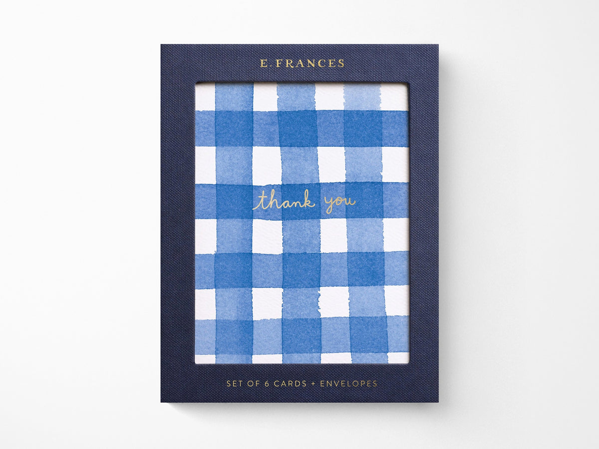 Blue Gingham Thank You Greeting Cards Box of 6