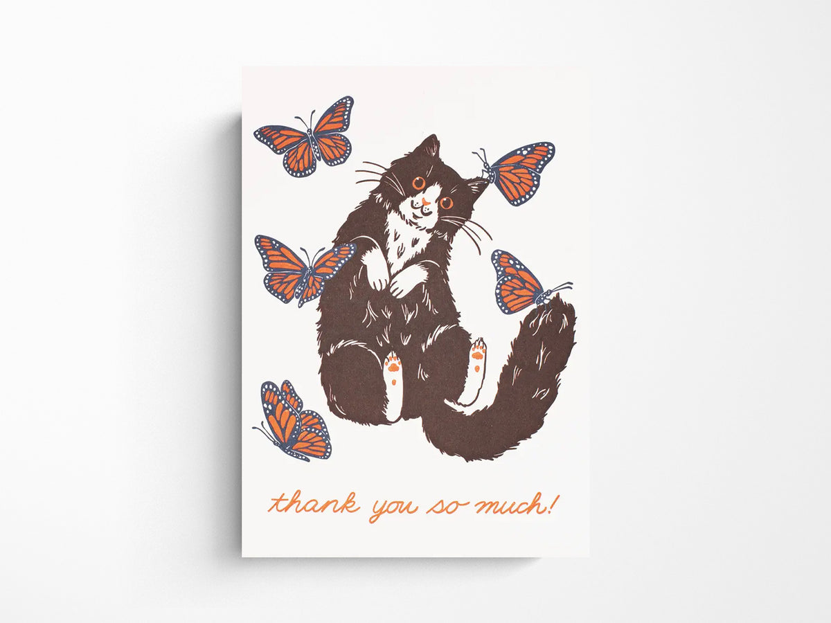 Cat and Butterflies Thank You Greeting Cards, Box of 8