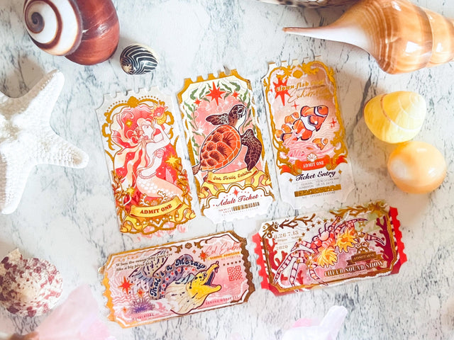 Gold Foil Coral Ticket Washi Tape