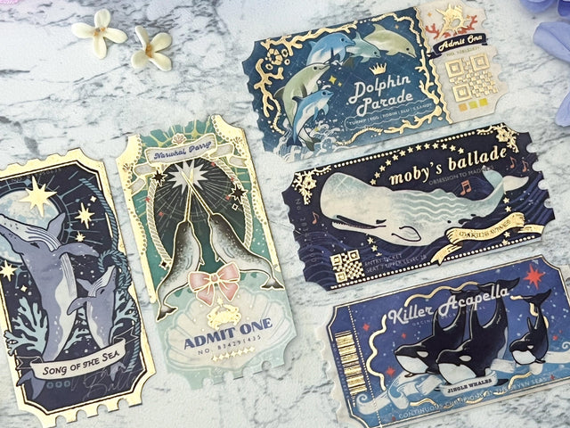 Gold Foil Whales Ticket Washi Tape