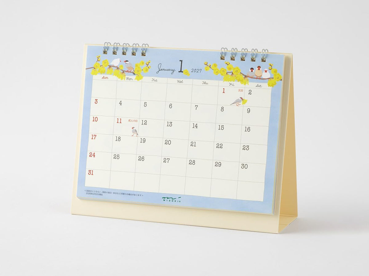 Midori Desk Calendar 2027 - Medium Bird