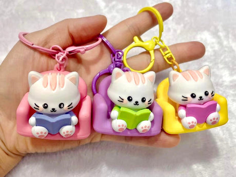 Reading Kitty Key Charm