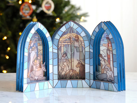 Stained Glass Nativity Giant Pop-Up Greeting Card